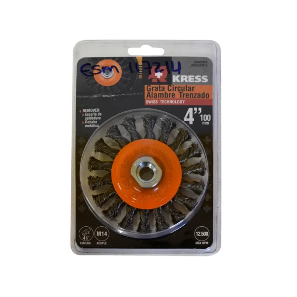 Grata Circular Plana M14 Kress Alambre Trenzado 4  12500 Rpm