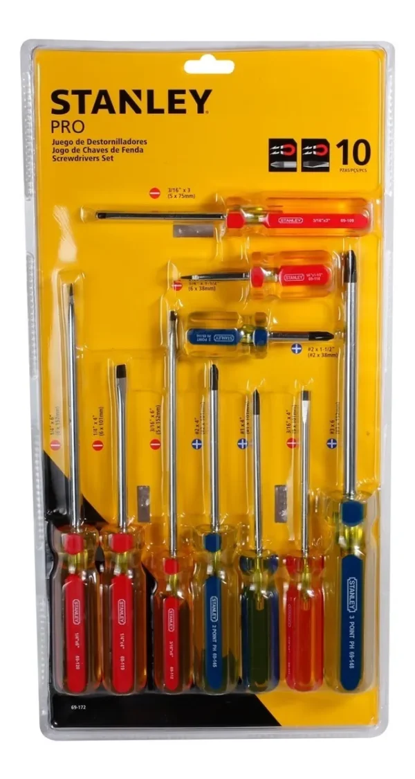 Juego Atornilladores Manuales Stanley Pro 10 Pz. Stht69172