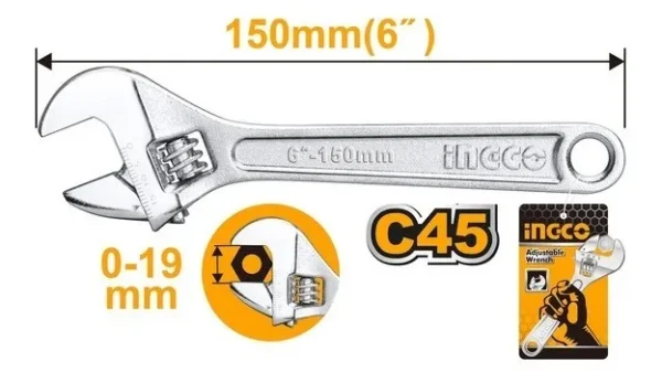 Llave Francesa Ajustable Ingco 6  Apertura 20mm
