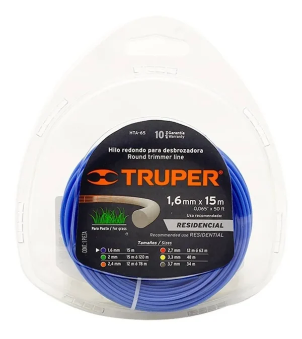 Nylon Para Orilladora 1,65 Mm X 15 Mts Blister Truper Hta-65