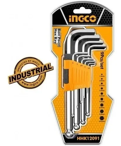 Set Llaves Allen Punta Bola 9pza 1,5-10mm Ingco Mod Hhk12091